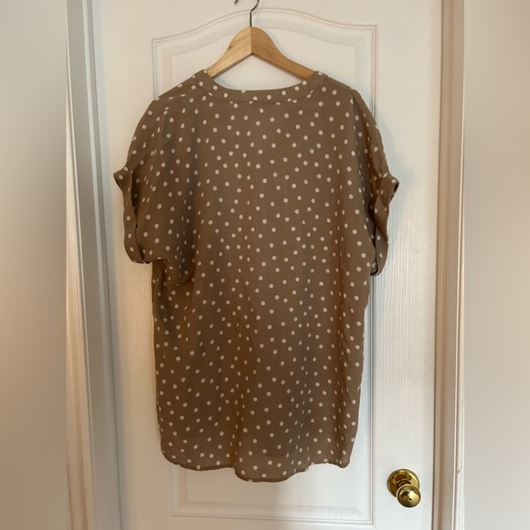 Brown Polka Dot V-Neck Tunic Shirt - Picture 2 of 5